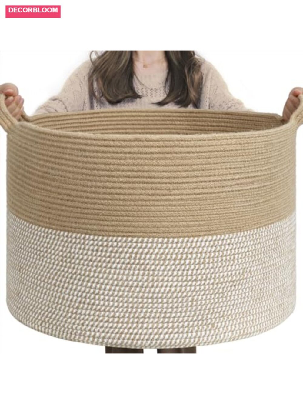 90L Woven Jute Rope Basket Storage Bin with Handles Large Blanket Toy Organizer
